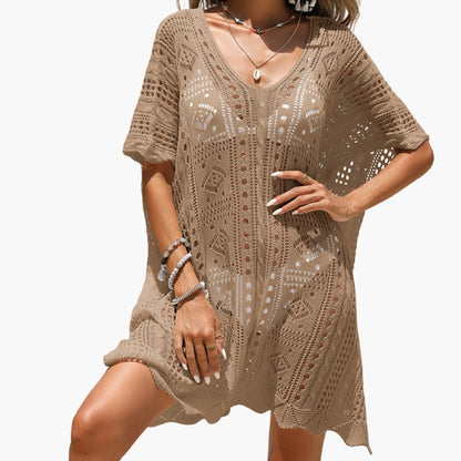Women's Crochet V Neck Beach Dress