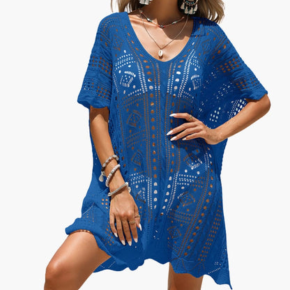 Women's Crochet V Neck Beach Dress