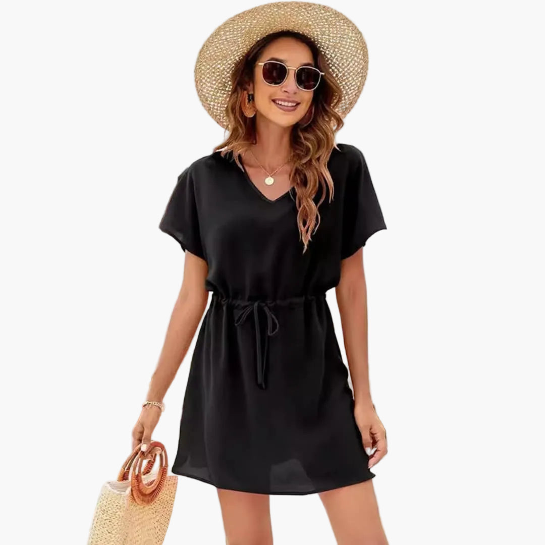Women's V Neck Beach Dress Drawstring Waist