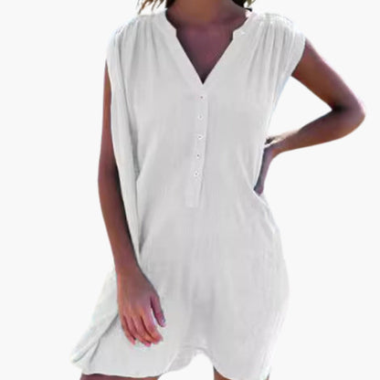 Women's V Neck Button Front Beach Dress - Vonnera