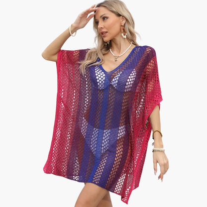 Women's V Neck Beach Dress Open Knit White