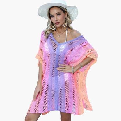 Women's V Neck Beach Dress Open Knit White - Vonnera