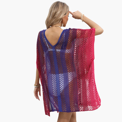 Women's V Neck Beach Dress Open Knit White