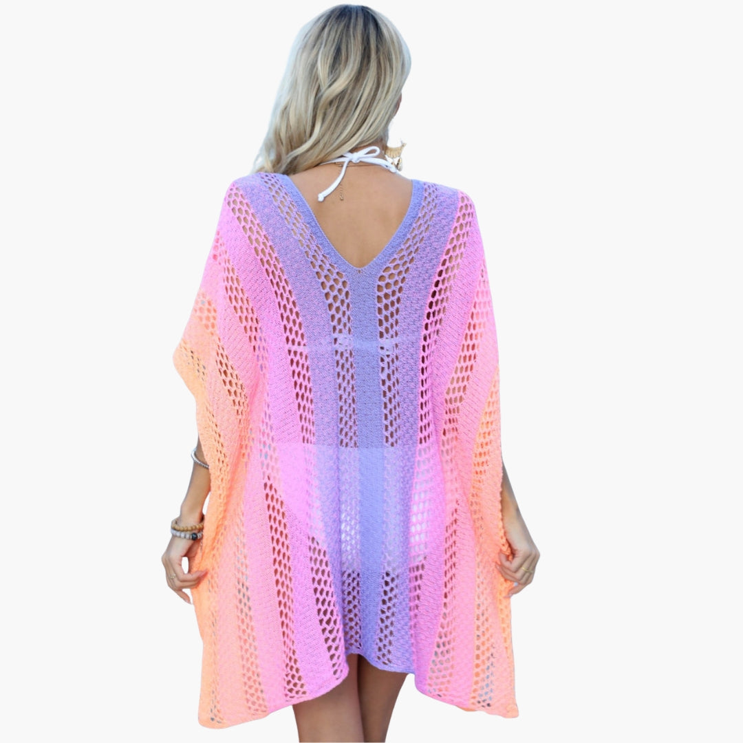 Women's V Neck Beach Dress Open Knit White