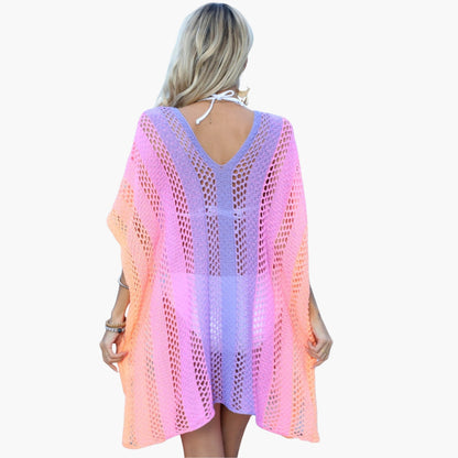 Women's V Neck Beach Dress Open Knit White