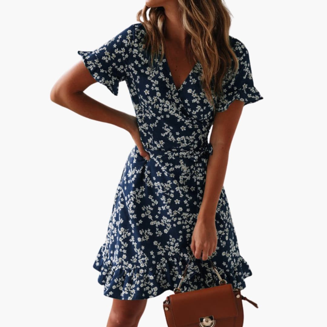 Women's V Neck Ruffle Hem Beach Dress - Vonnera