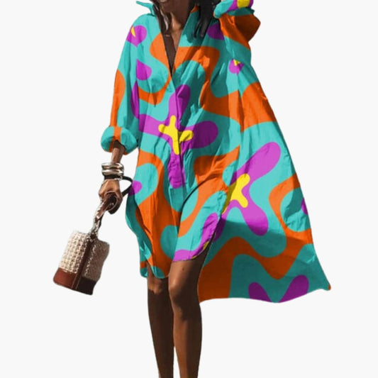 Women's V Neck Short Sleeve Beach Dress - Vonnera