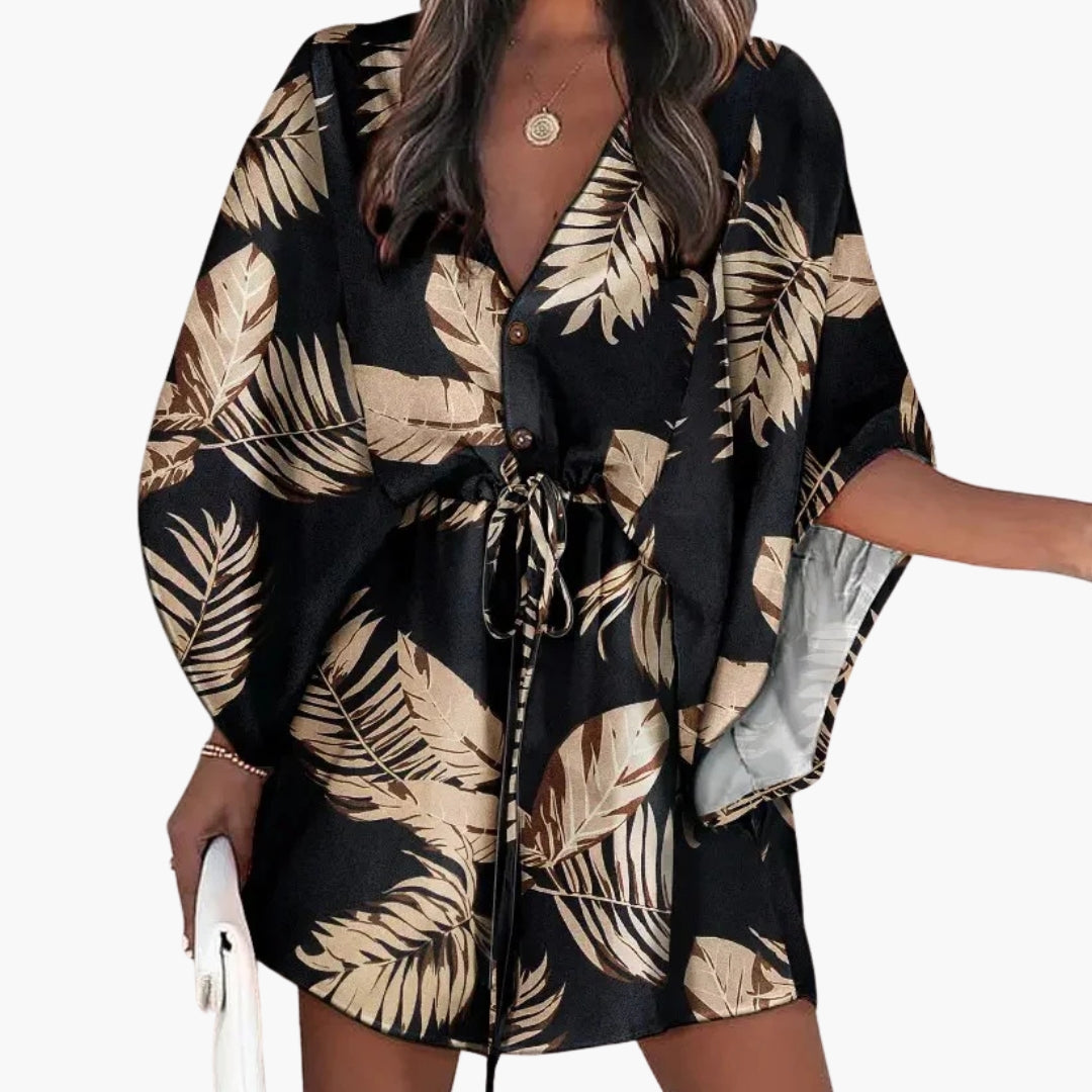 Women's Beach Dress Waist Tie Button Front - Vonnera
