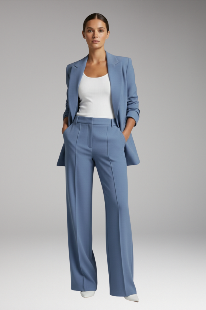 Women's Lapel Blazer Suit with Straight Leg Trousers
