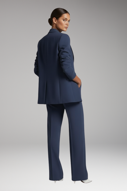 Women's Lapel Blazer Suit with Straight Leg Trousers