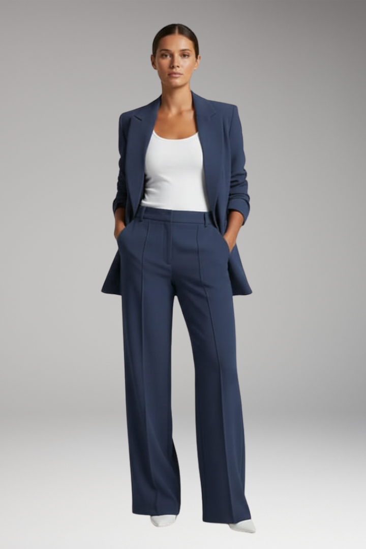 Women's Lapel Blazer Suit with Straight Leg Trousers