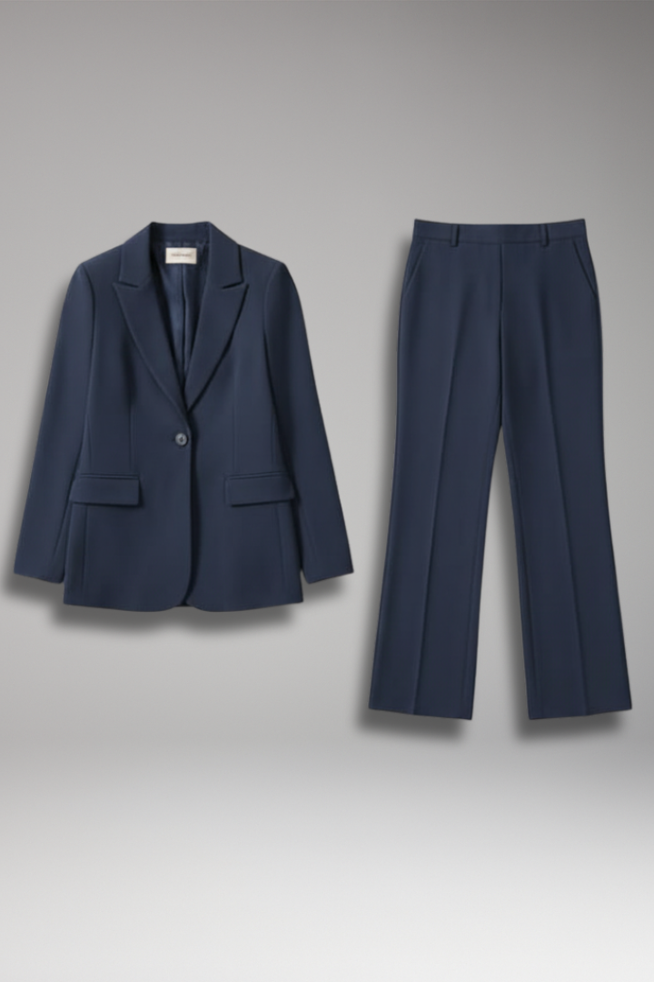 Women's Lapel Blazer Suit with Straight Leg Trousers - Vonnera