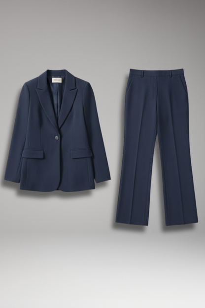 Women's Lapel Blazer Suit with Straight Leg Trousers - Vonnera