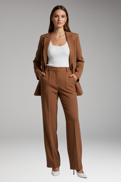 Women's Lapel Blazer Suit with Straight Leg Trousers