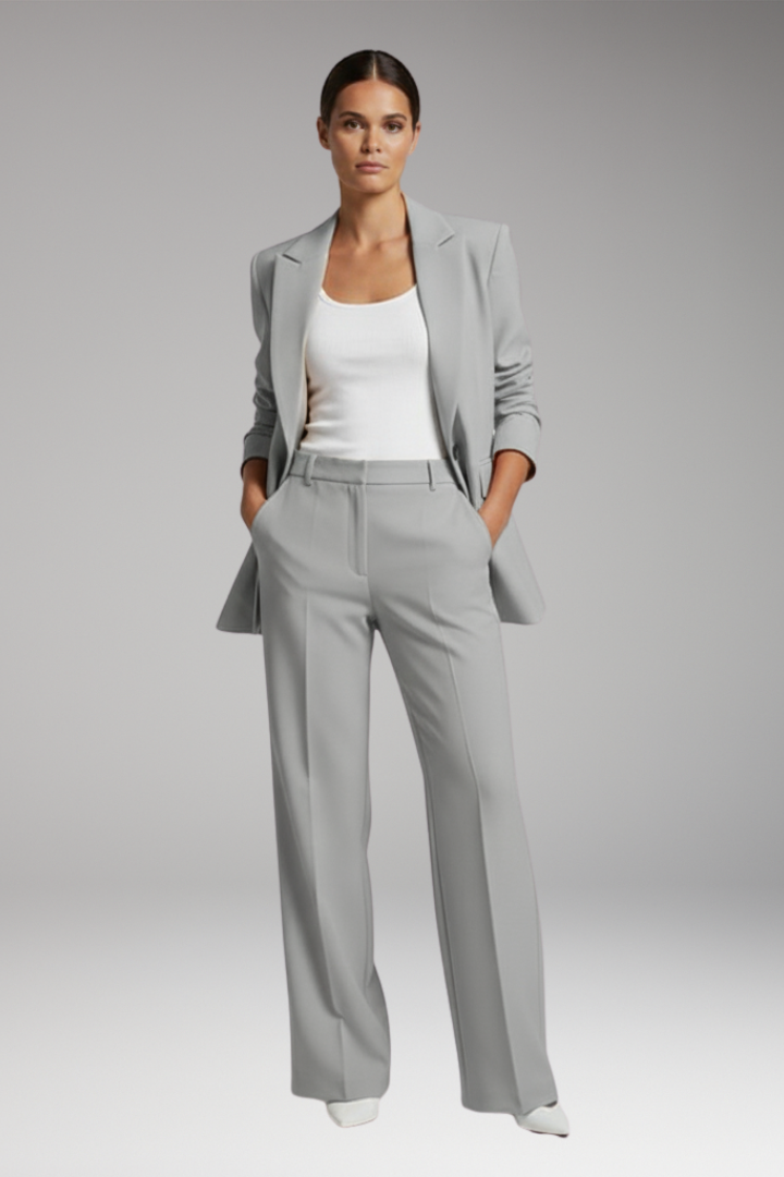 Women's Lapel Blazer Suit with Straight Leg Trousers