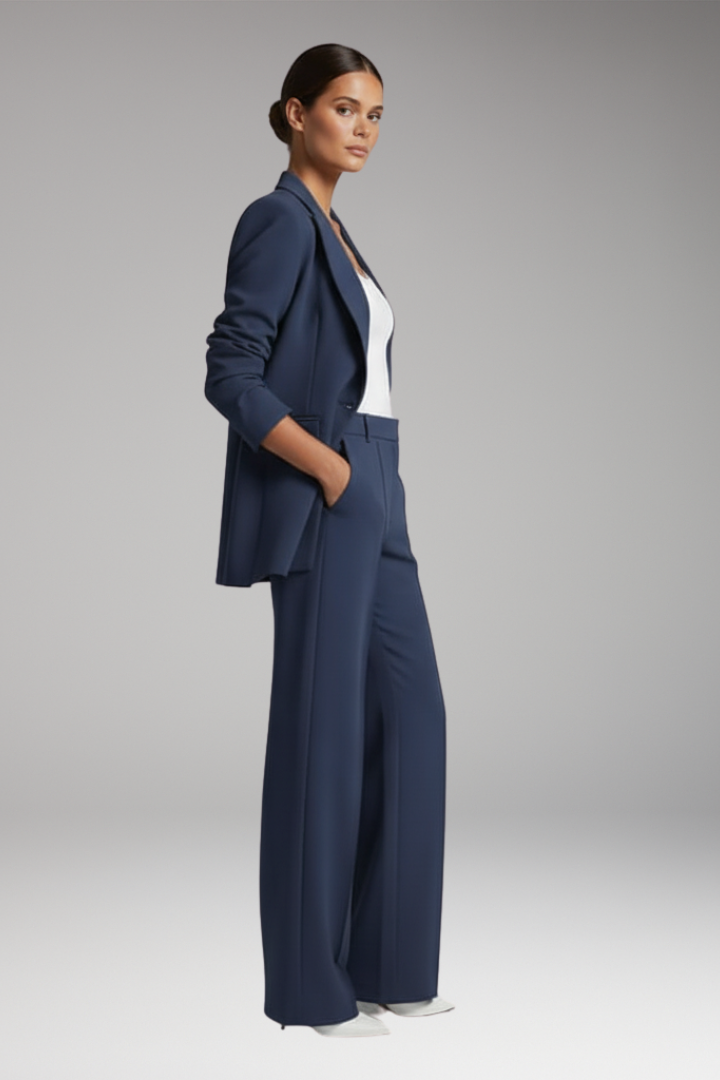 Women's Lapel Blazer Suit with Straight Leg Trousers