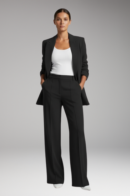 Women's Lapel Blazer Suit with Straight Leg Trousers