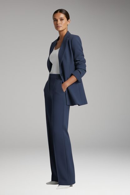 Women's Lapel Blazer Suit with Straight Leg Trousers
