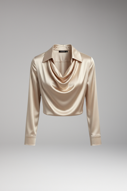 Women's Long Sleeve Blouse Draped Collar - Vonnera
