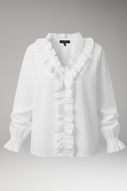 Women's V-Neck Blouse Ruffled Detail - Vonnera