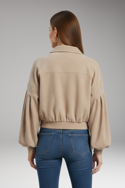 Women's Zipper Jacket Ribbed Trim