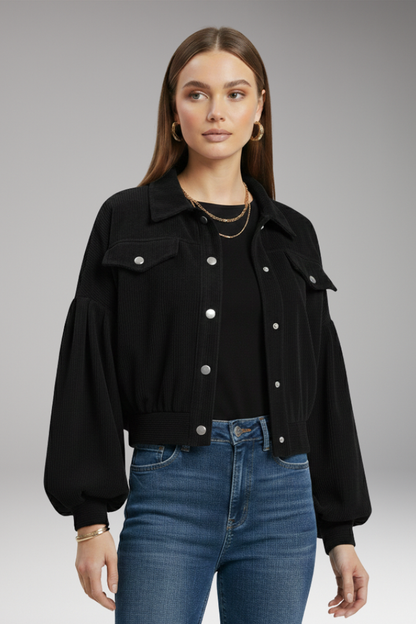 Women's Zipper Jacket Ribbed Trim
