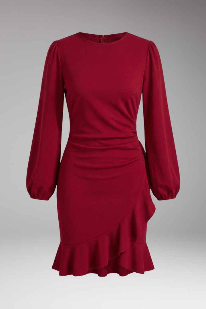 Women's Long Sleeve Bodycon Dress Ruffle Hem - Vonnera