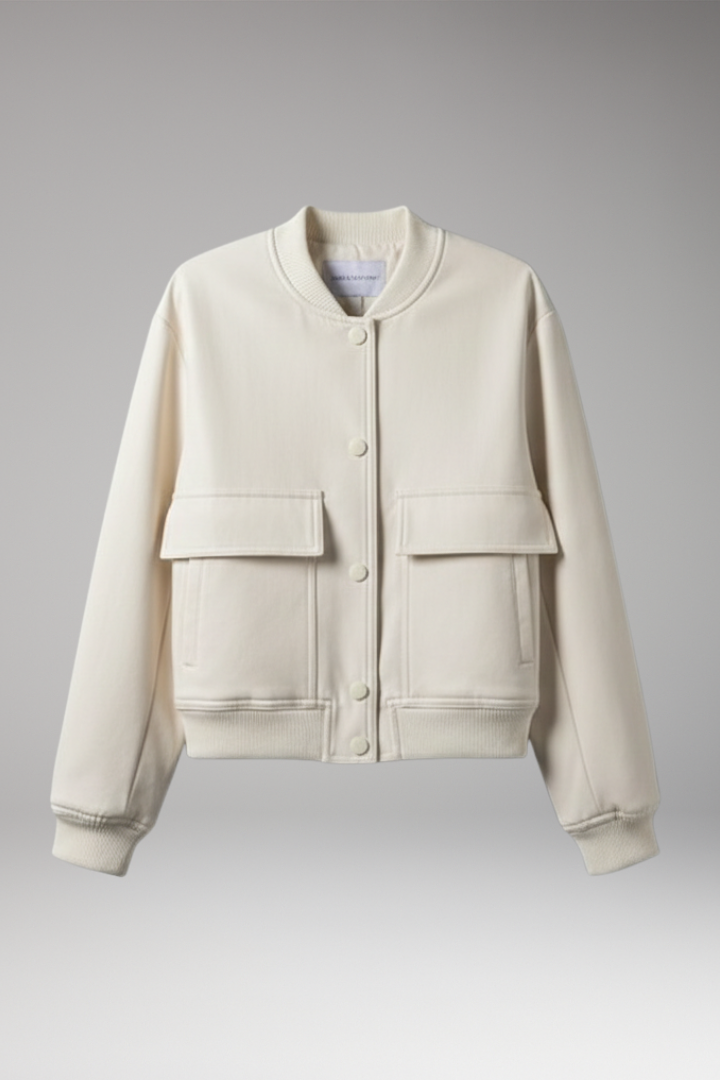 Women's Bomber Jacket Button Closure Flap Pockets - Vonnera