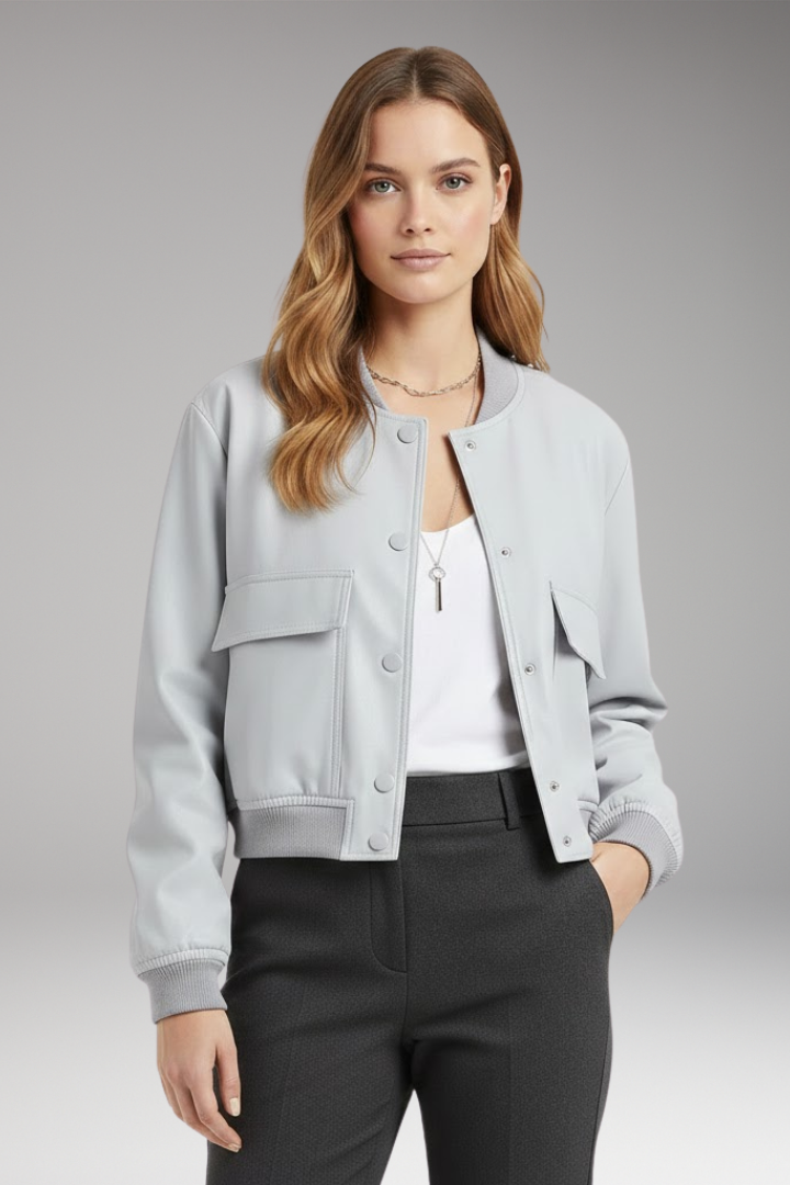 Women's Bomber Jacket Button Front Cotton Black