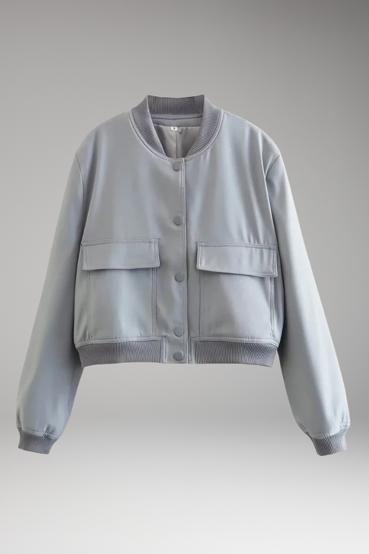 Women's Bomber Jacket Button Front Cotton Black - Vonnera