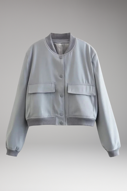 Women's Bomber Jacket Button Front Cotton Black - Vonnera