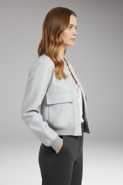 Women's Bomber Jacket Button Front Cotton Black