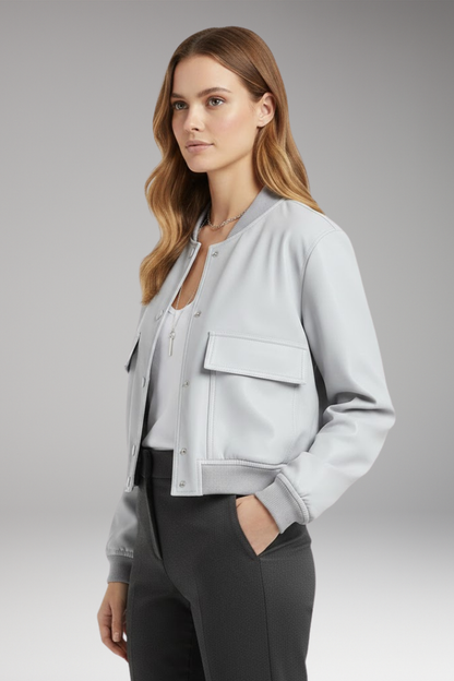 Women's Bomber Jacket Button Front Cotton Black