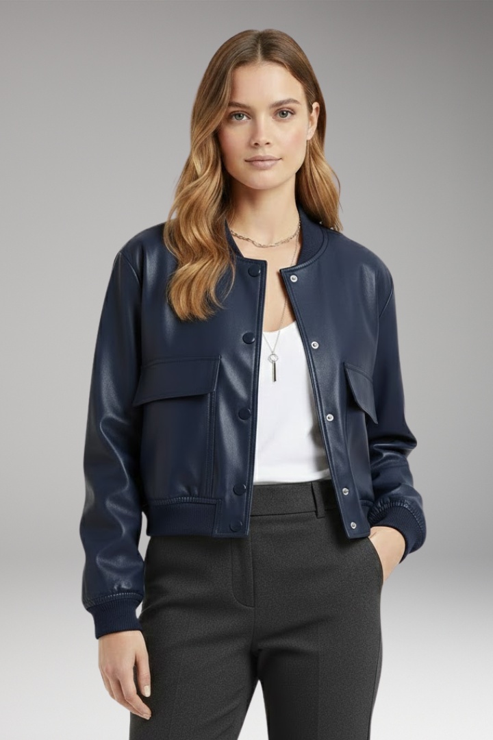 Women's Bomber Jacket Button Front Cotton Black