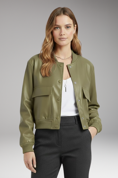 Women's Bomber Jacket Button Front Cotton Black