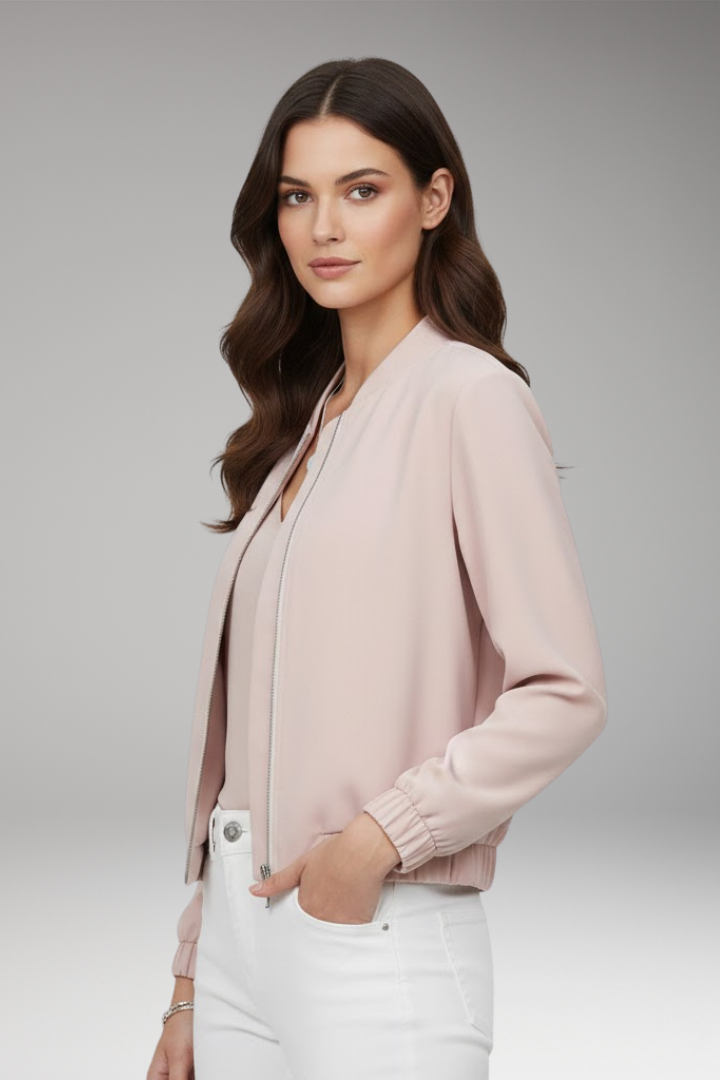 Women's Short Bomber Jacket with Zip Closure