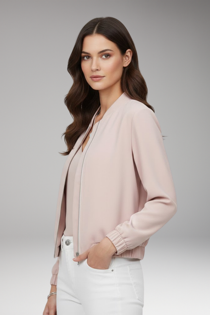 Women's Short Bomber Jacket with Zip Closure