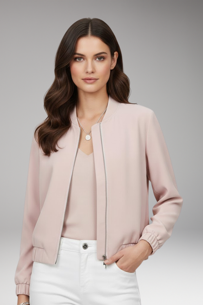 Women's Short Bomber Jacket with Zip Closure
