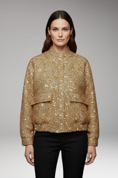 Women's Bomber Jacket Collar Neckline Elastic Hem