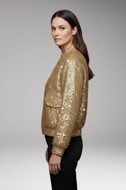 Women's Bomber Jacket Collar Neckline Elastic Hem