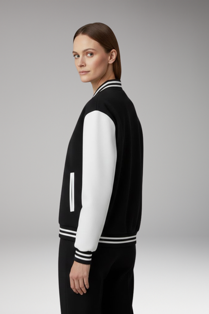 Women's Bomber Jacket Contrast Sleeves Snap Button