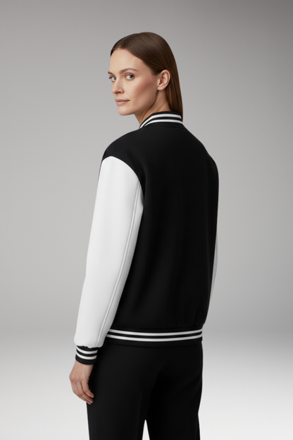 Women's Bomber Jacket Contrast Sleeves Snap Button