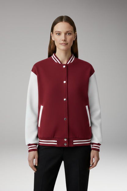 Women's Bomber Jacket Contrast Sleeves Snap Button