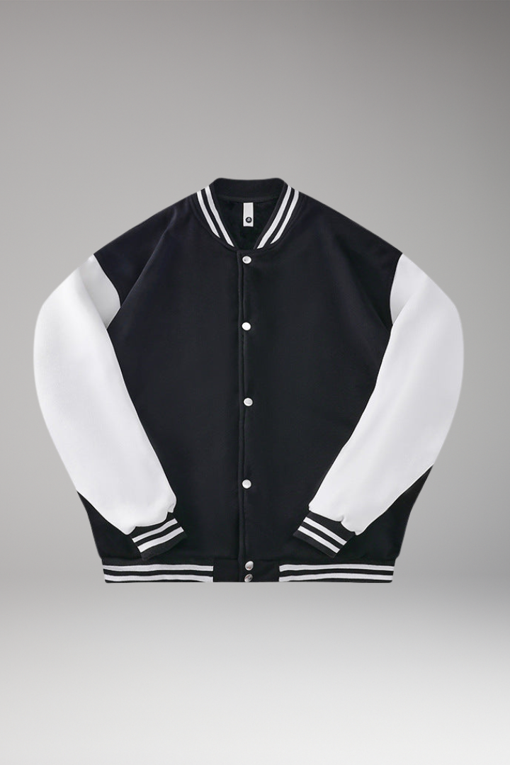 Women's Bomber Jacket Contrast Sleeves Snap Button - Vonnera