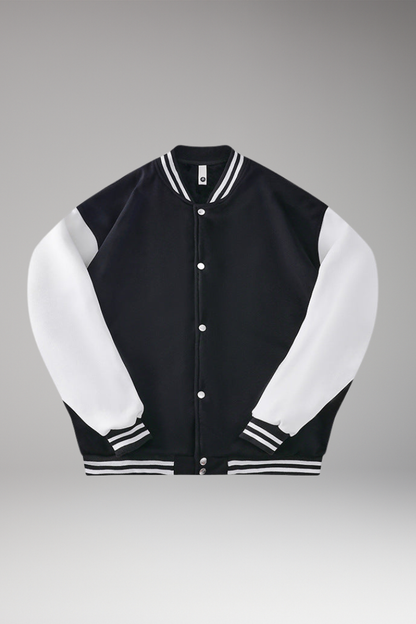 Women's Bomber Jacket Contrast Sleeves Snap Button - Vonnera