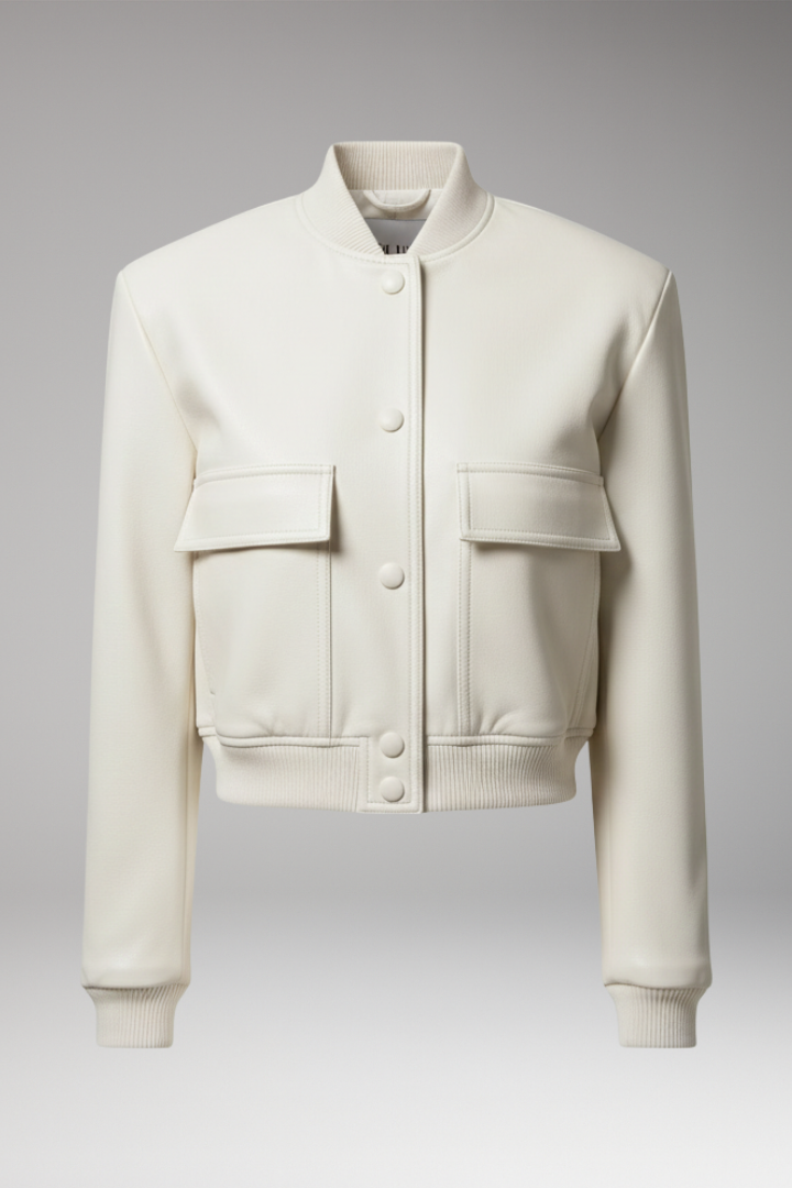 Women's Bomber Jacket Elastic Cuffs Front Pockets - Vonnera