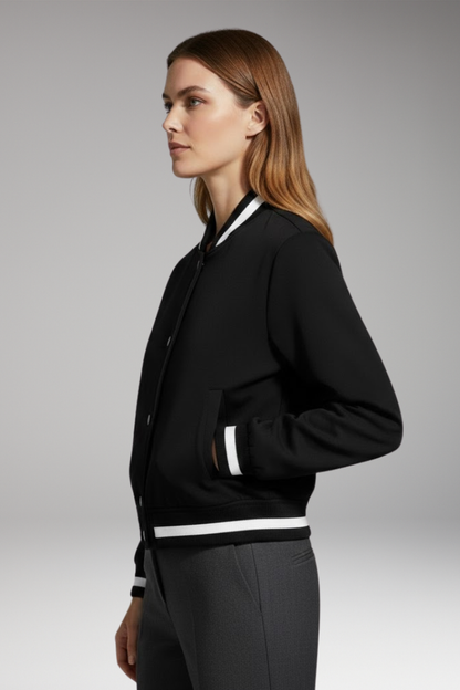 Women's Bomber Jacket Elastic Cuffs Snap Closure