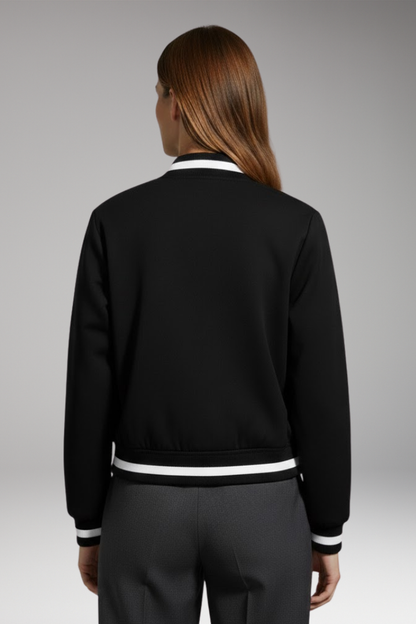 Women's Bomber Jacket Elastic Cuffs Snap Closure