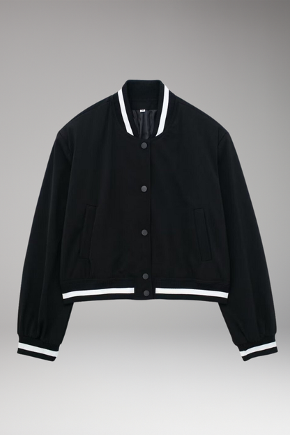 Women's Bomber Jacket Elastic Cuffs Snap Closure - Vonnera
