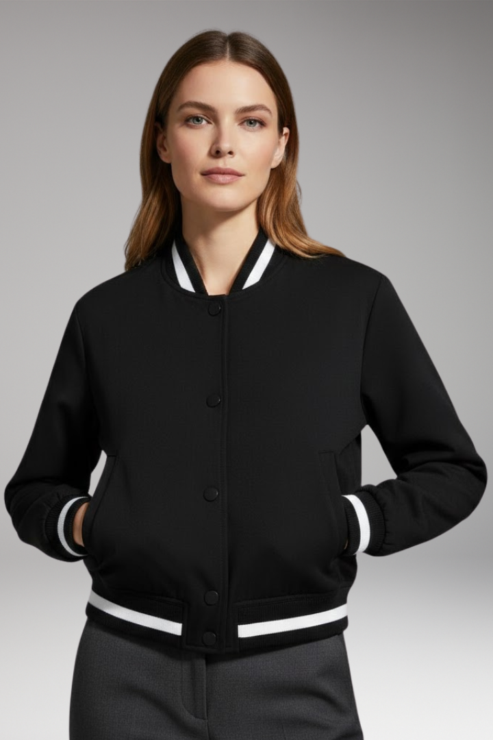 Women's Bomber Jacket Elastic Cuffs Snap Closure